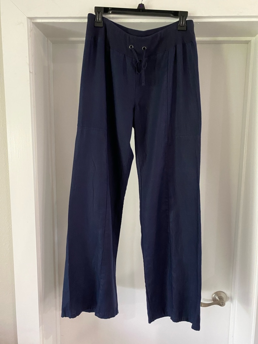 Eileen Fisher Navy Drawstring Wide-Leg Pants Small